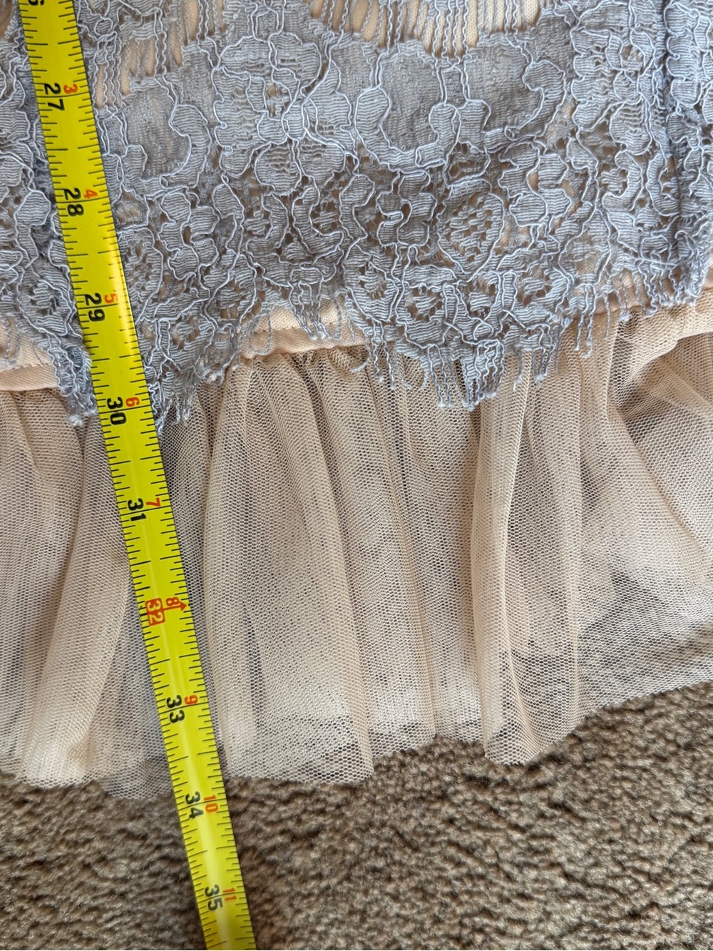 Sleeveless V-Neck Lace Fit & Flare Dress in Light Blue with Cream Hem size S - Picture 7 of 10